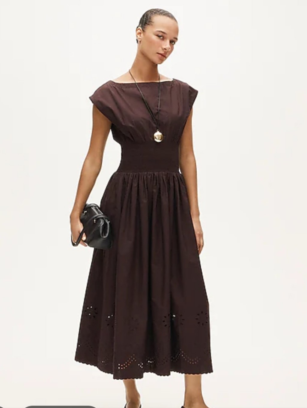 J. Crew Smocked Eyelet-Hem Dress In Cotton Poplin Size M New Cs937